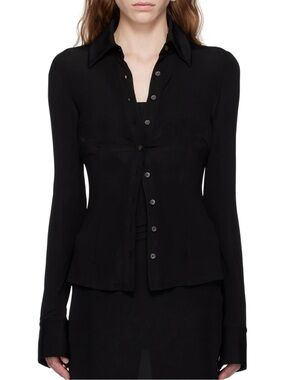 Louisa Ballou long sleeve button up shirt XS stretchy sexy cool girl timeless